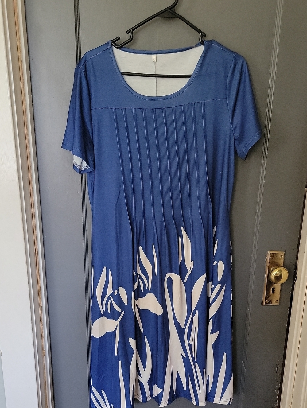 Women's Blue Floral Pleated Knit Dress
